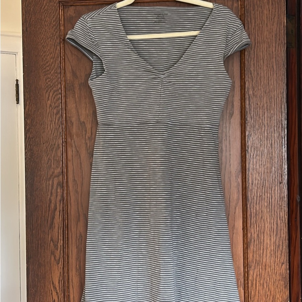Striped Gray V-Neck Dress